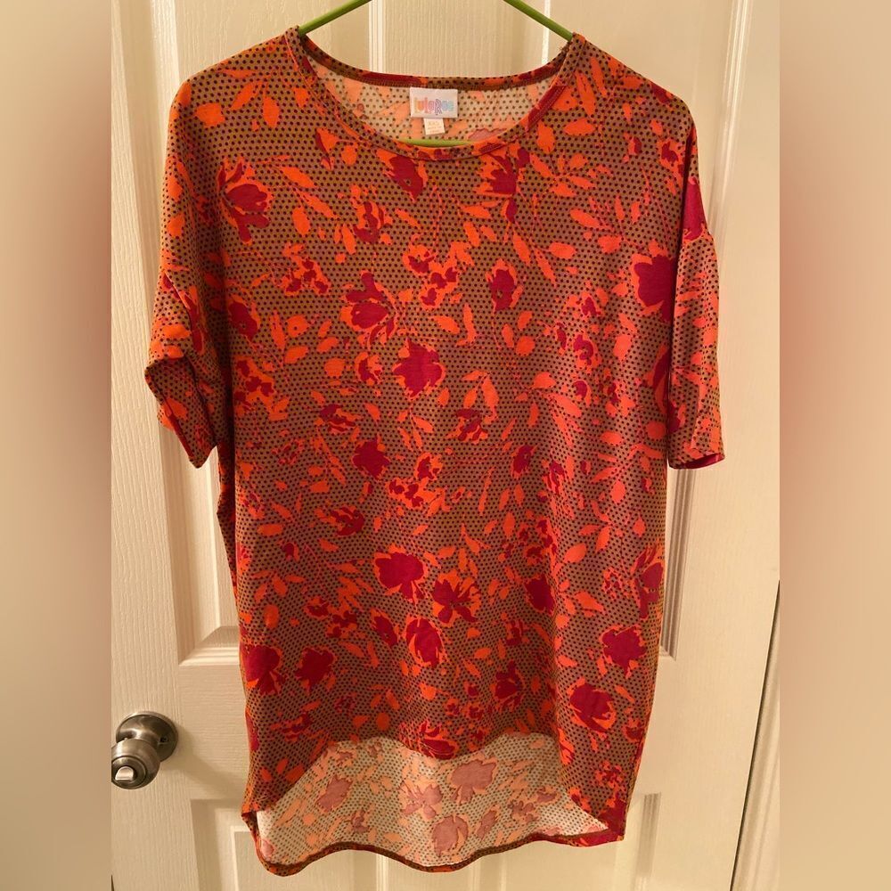 LuLaRoe Women's Irma Top Shirt Orange Red Floral Size XXS NWT